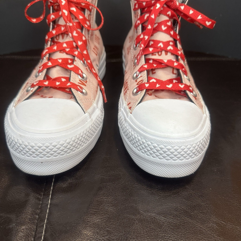 Converse Chuck Taylor All Star Platform Sneakers Size:8 High-top “Love”Pink EUC - Picture 4 of 11